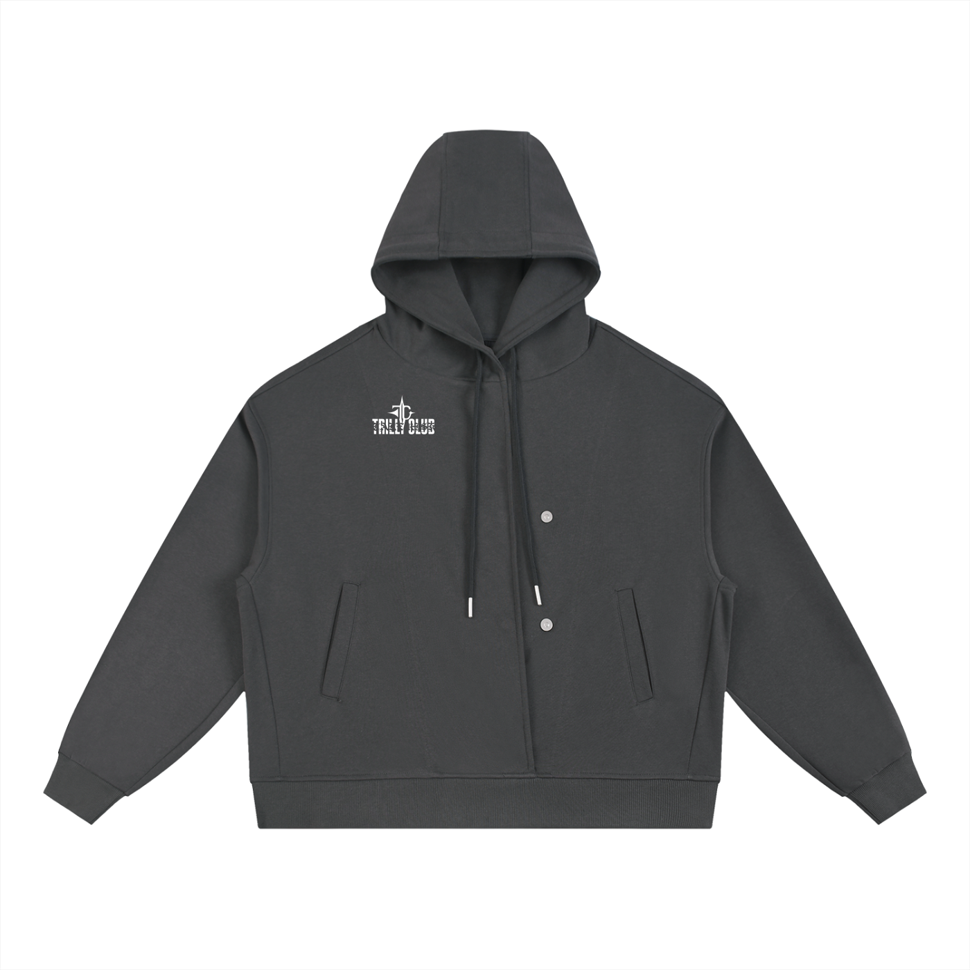 Boxy Button Placket Hoodie