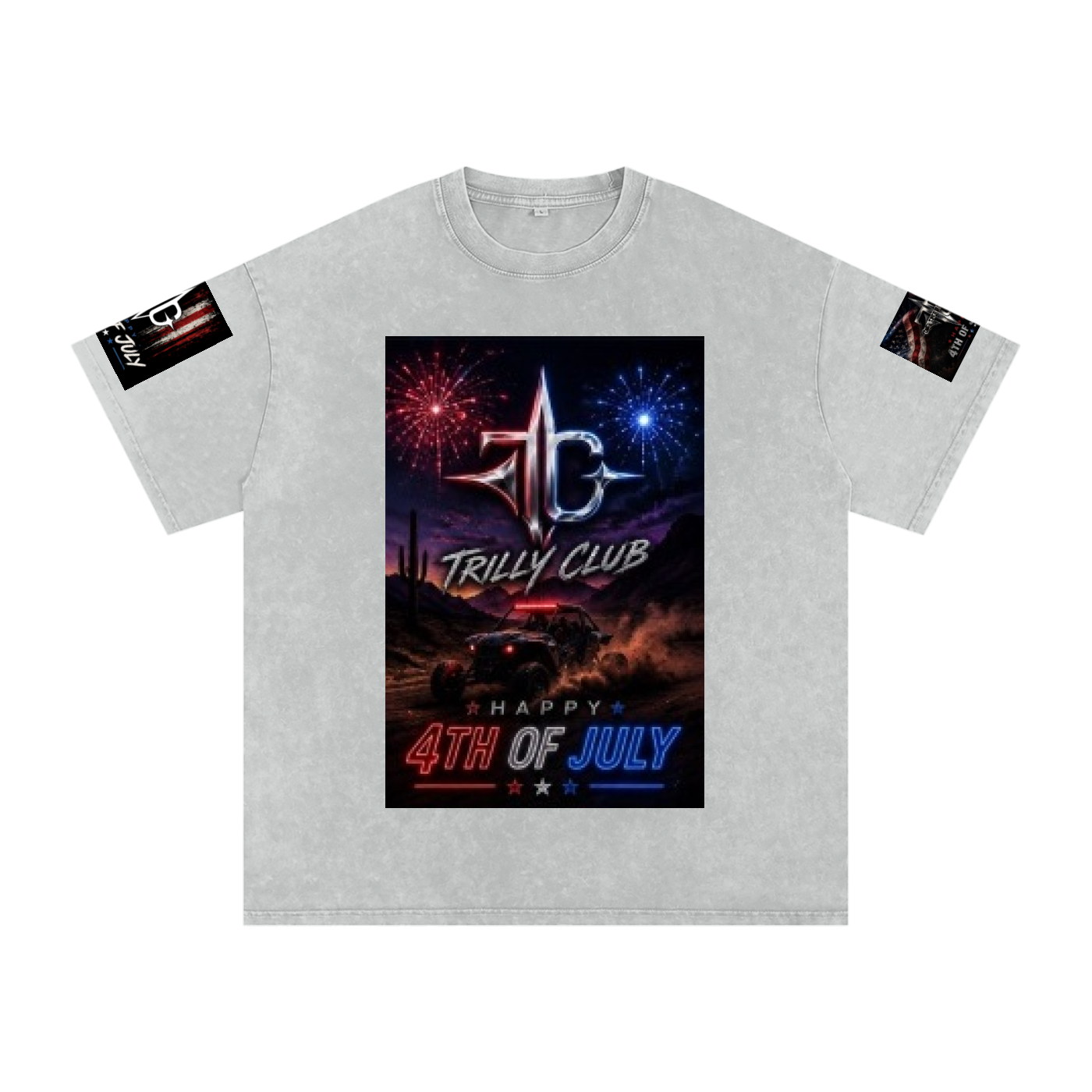 TRILLY CLUB 4th of July Desert Run fireworks snow-wash oversized graphic tee — print detail