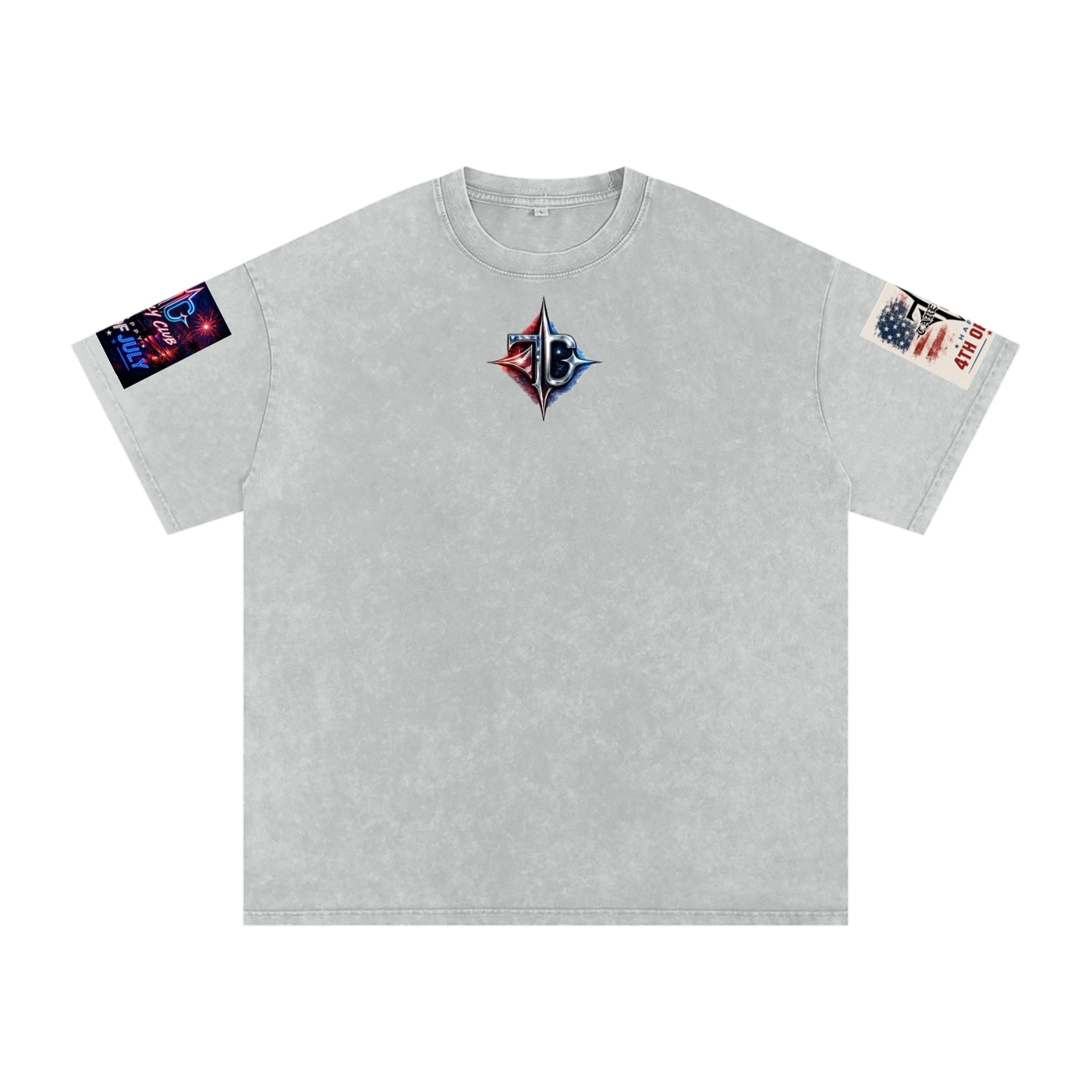 TRILLY CLUB 4th of July neon-skyline back-print snow-wash oversized graphic tee — print detail