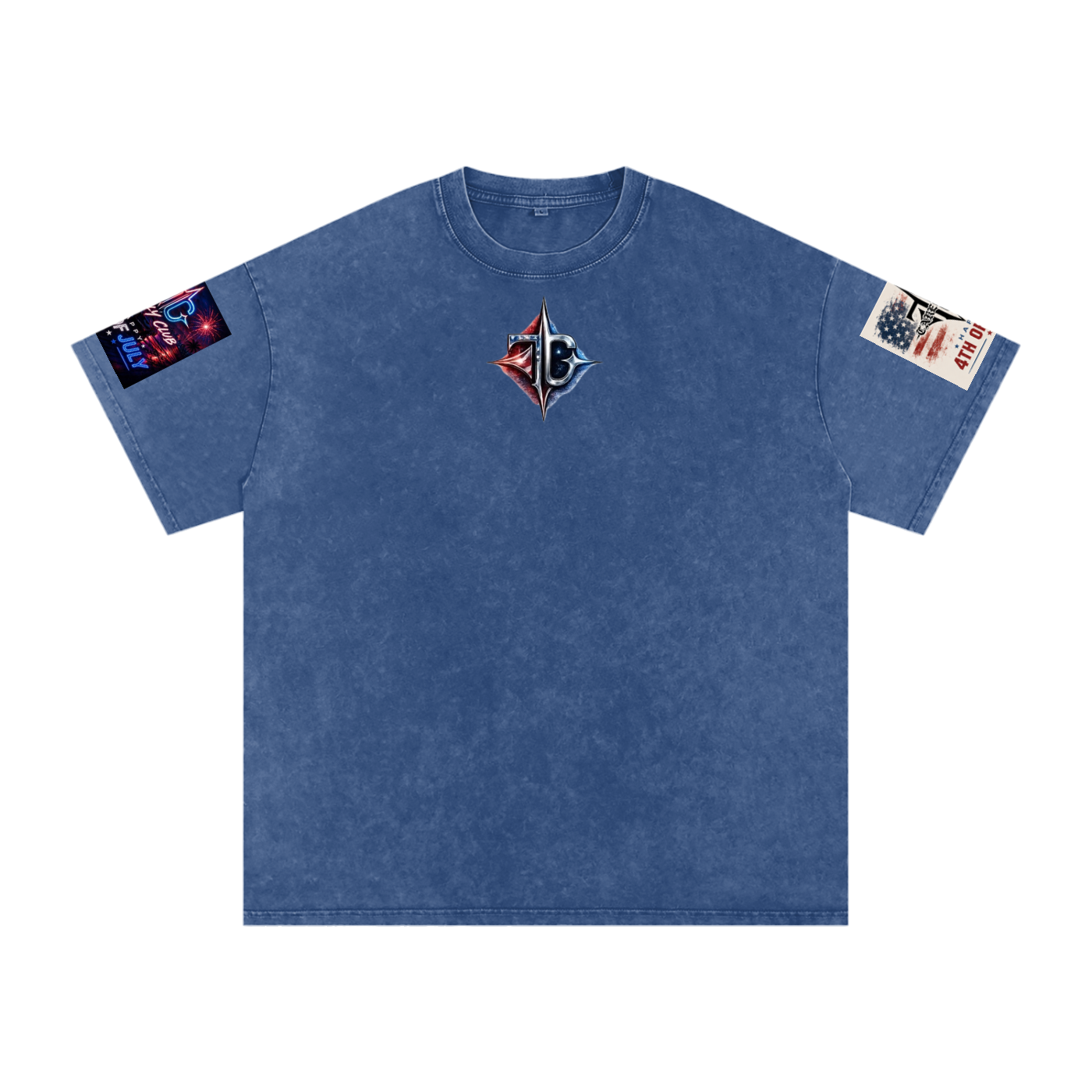 TRILLY CLUB 4th of July neon-skyline back-print snow-wash oversized tee — Light Gray colorway