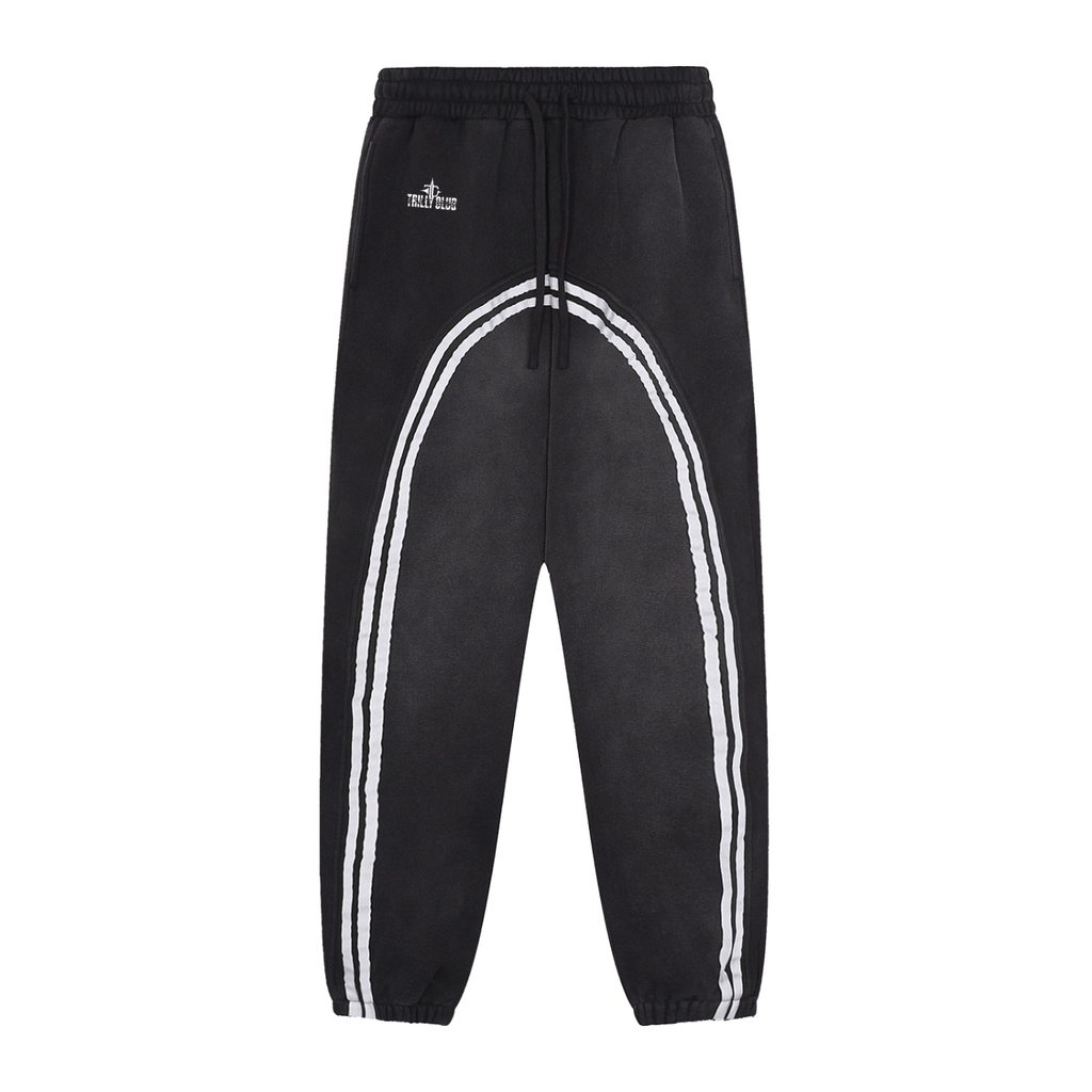 Sun Fade Contrast Tape Fleece Joggers front view - TRILLY CLUB