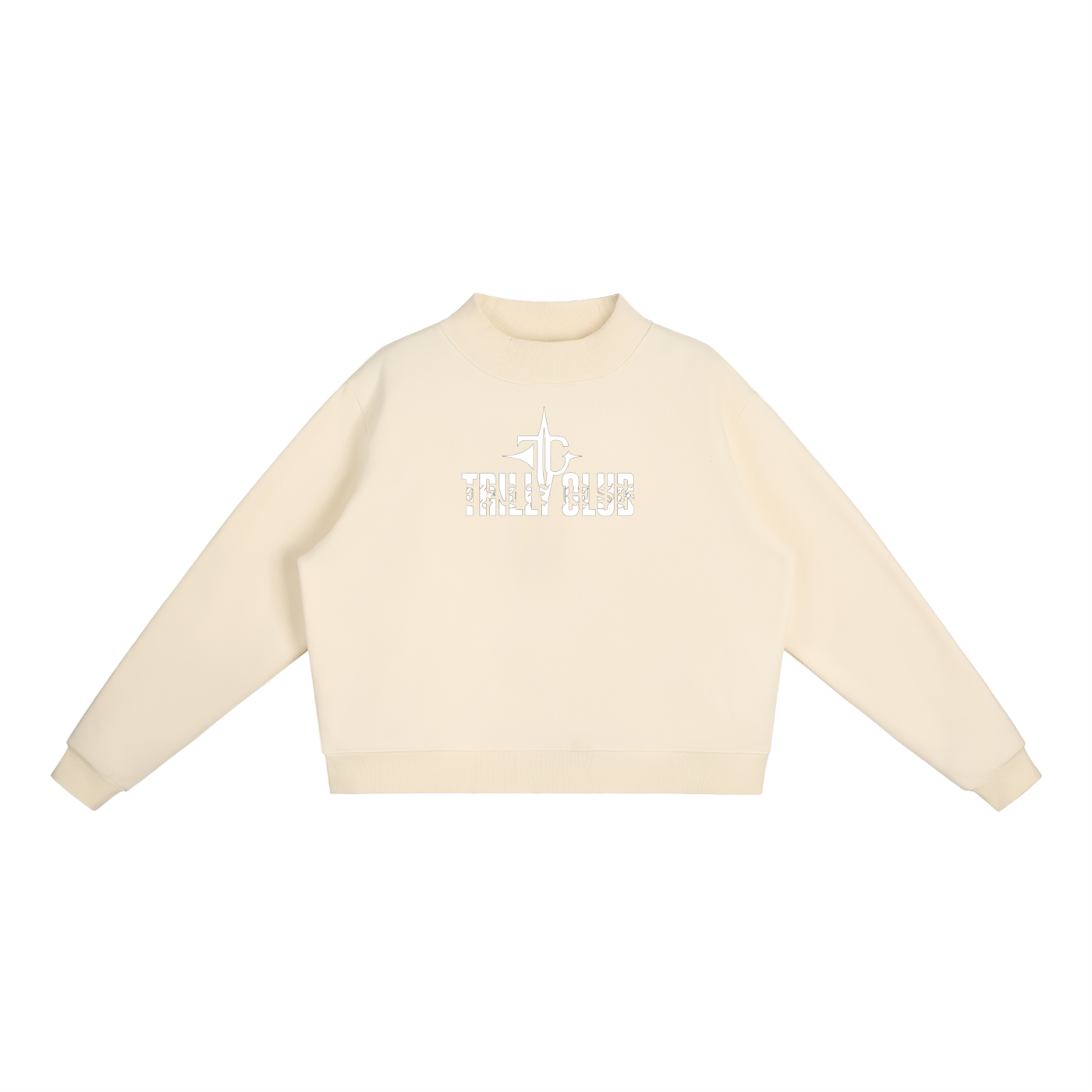 Essential Fleece Mock-Neck Crew Sweatshirt product view — TRILLY CLUB streetwear