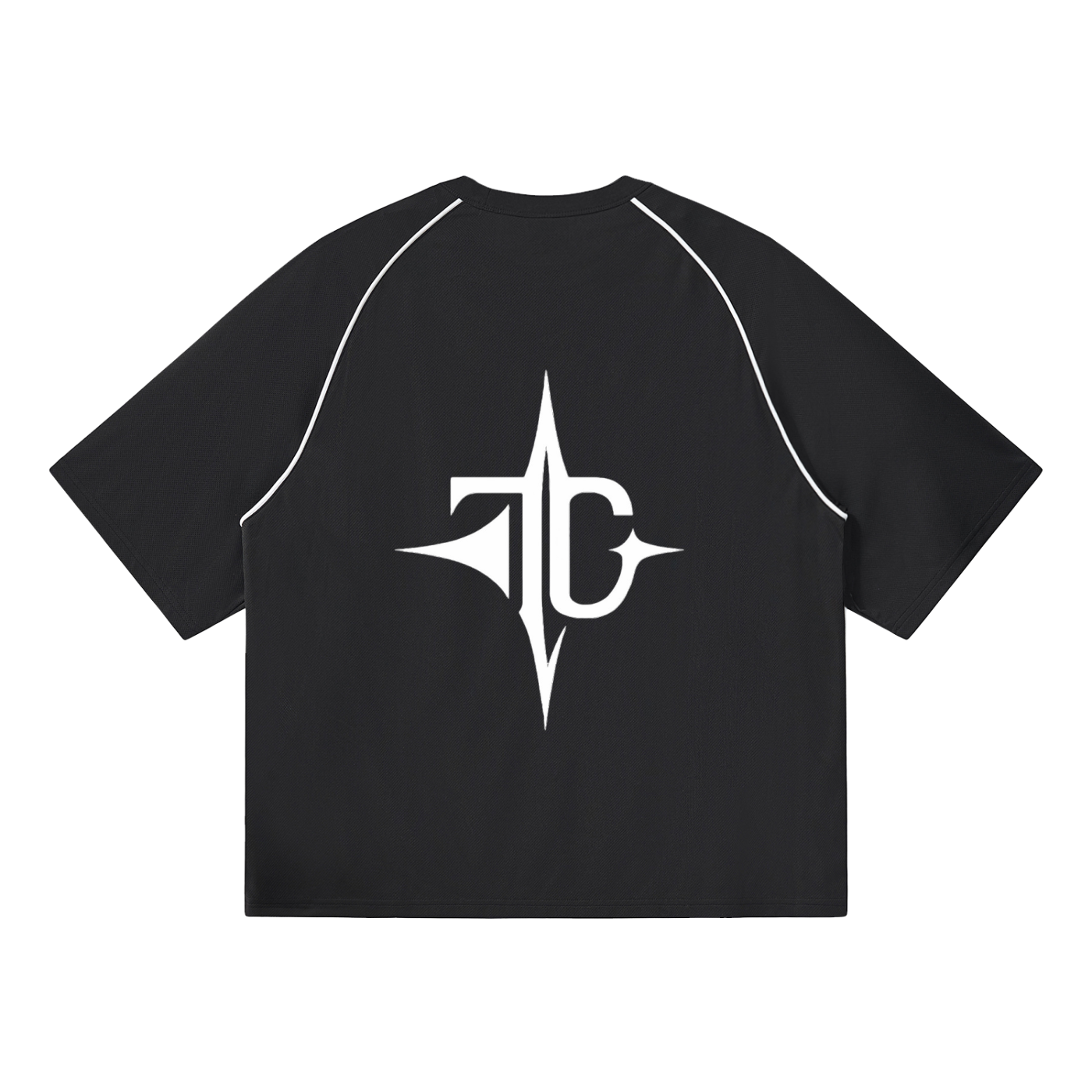 Contrast Piping Panel Raglan T-Shirt back view — TRILLY CLUB streetwear
