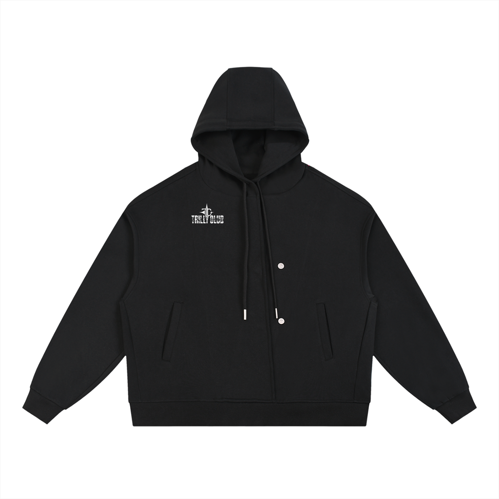 Boxy Button Placket Hoodie