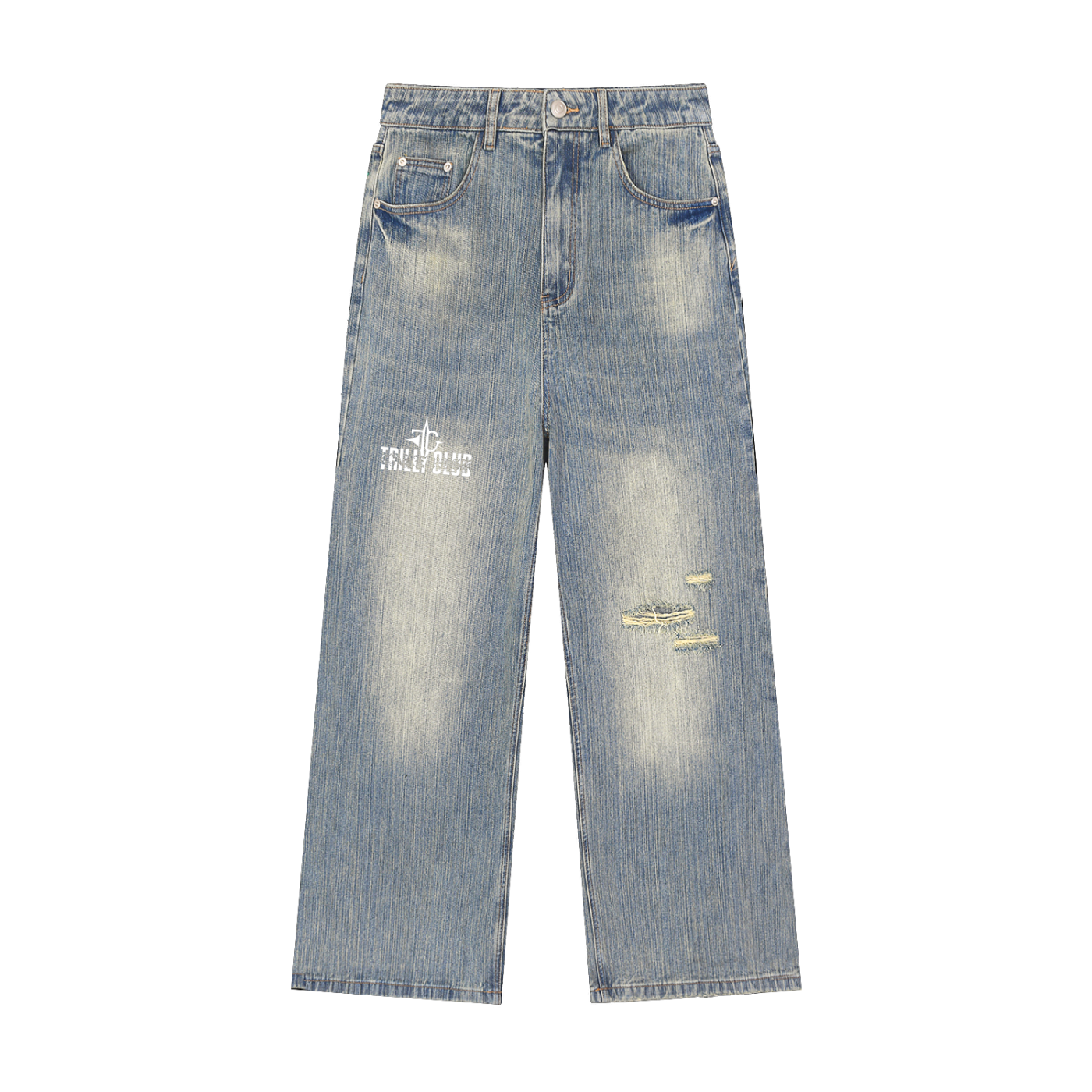 Vintage Wash Distressed Denim Jeans front view - TRILLY CLUB