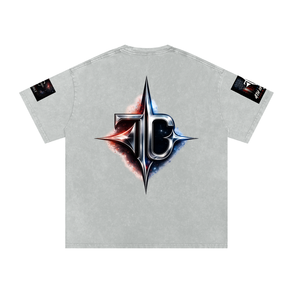 TRILLY CLUB 4th of July Desert Run fireworks snow-wash oversized tee — Dark Blue colorway