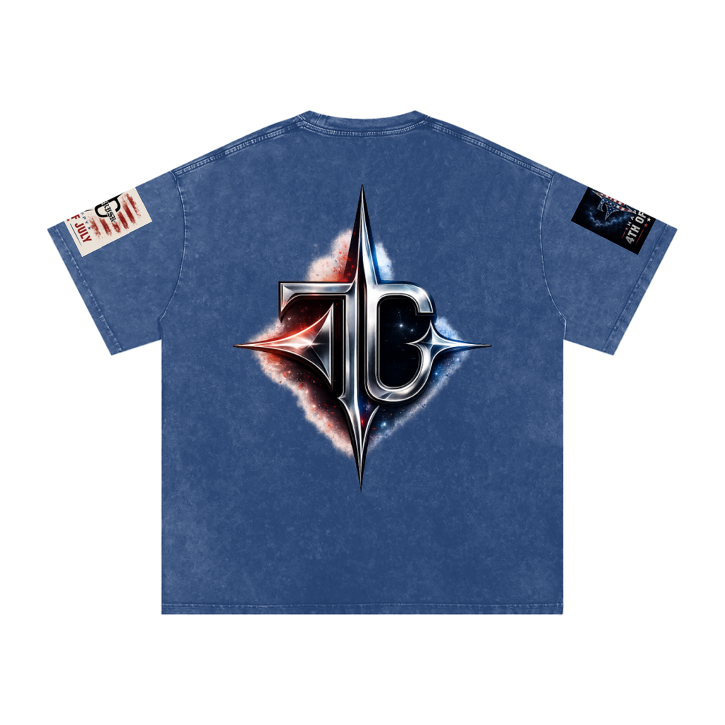 TRILLY CLUB 4th of July Harbor Lights fireworks snow-wash oversized tee — Black colorway