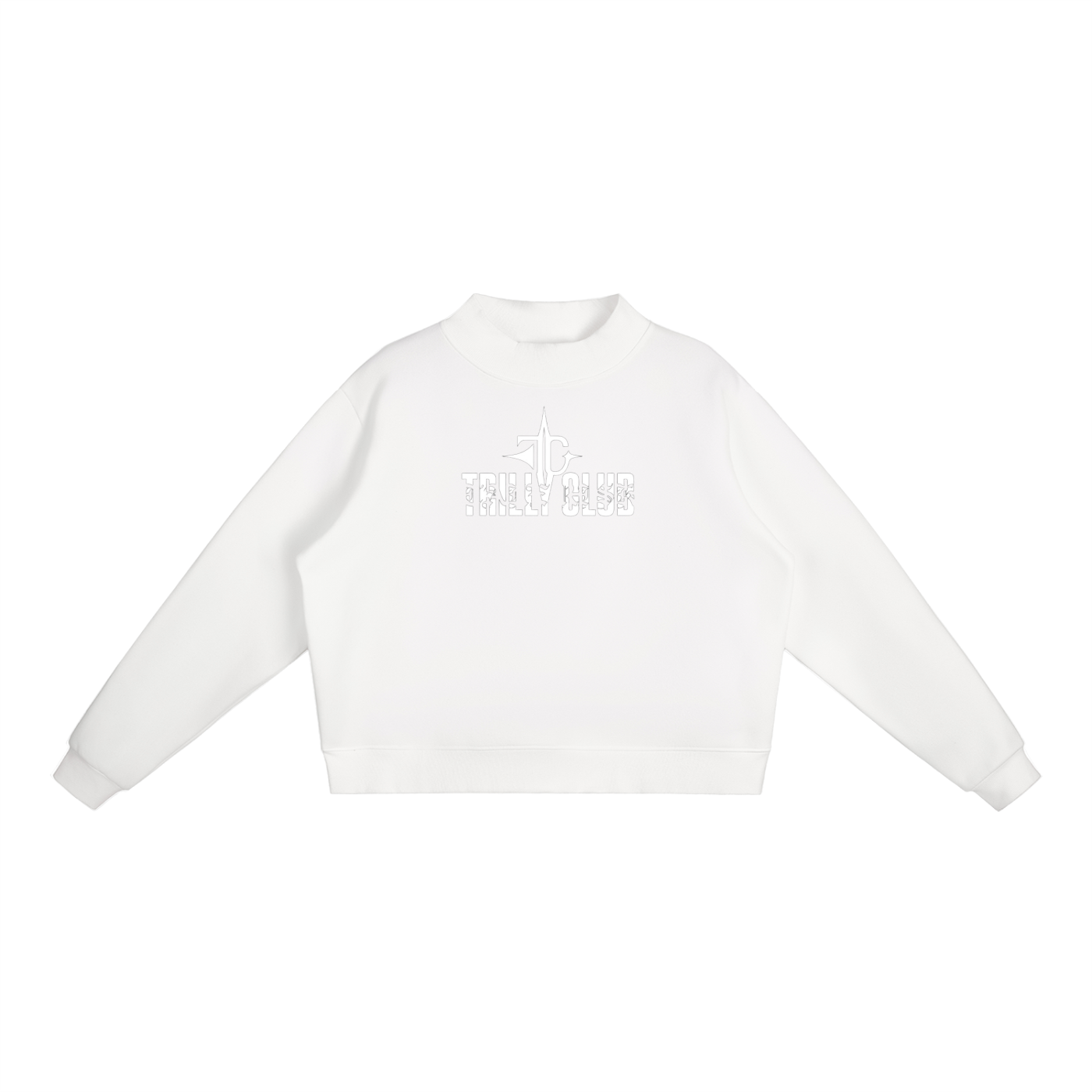 Essential Fleece Mock-Neck Crew Sweatshirt detail view — TRILLY CLUB streetwear