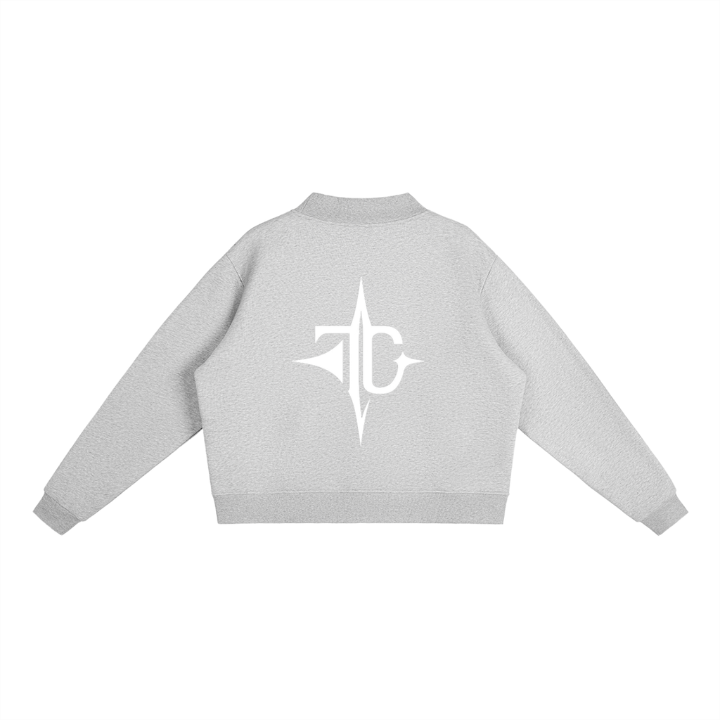 Essential Fleece Mock-Neck Crew Sweatshirt lifestyle view — TRILLY CLUB streetwear