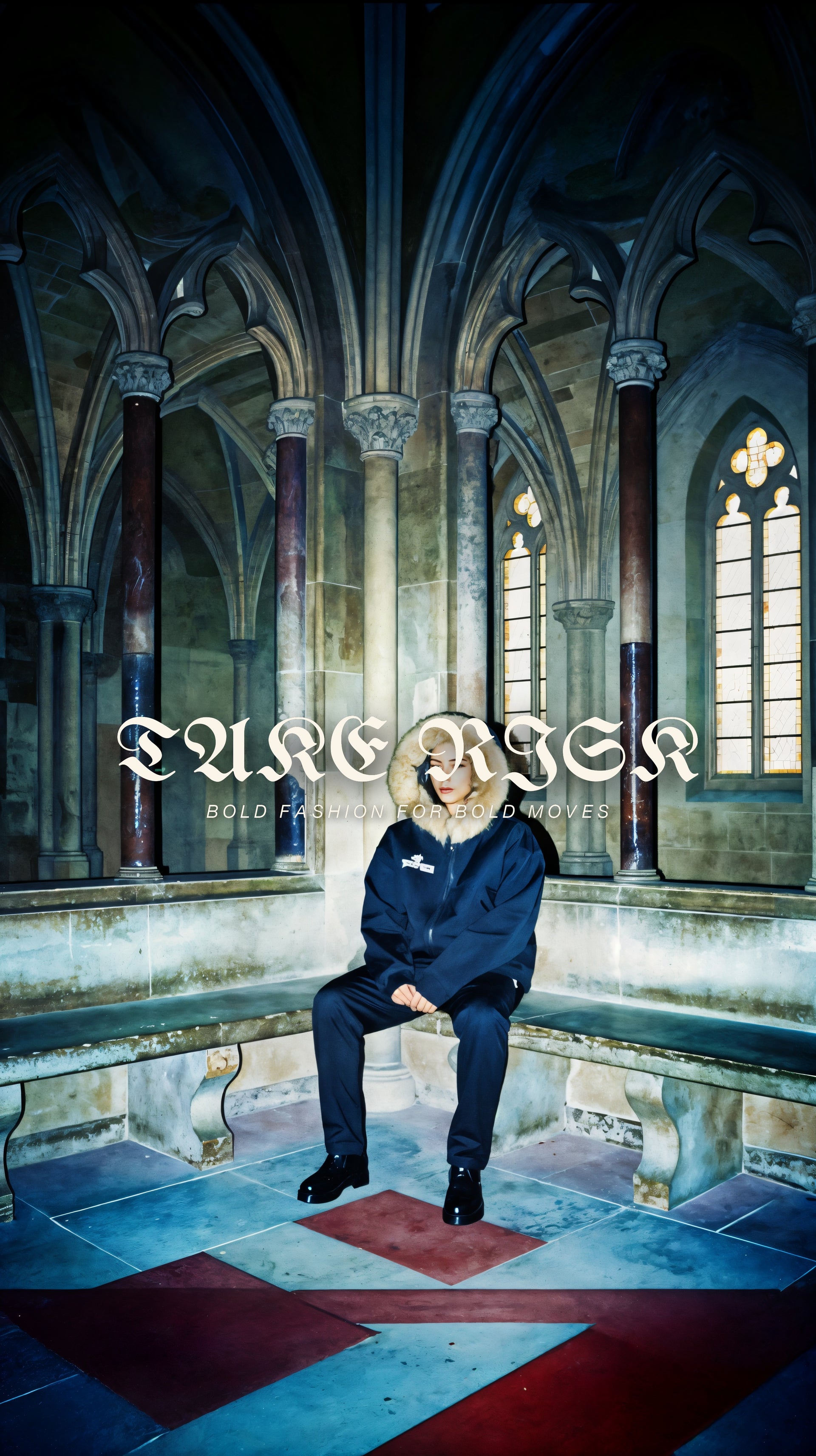 TRILLY CLUB — Take Risk streetwear campaign hero, cathedral backdrop